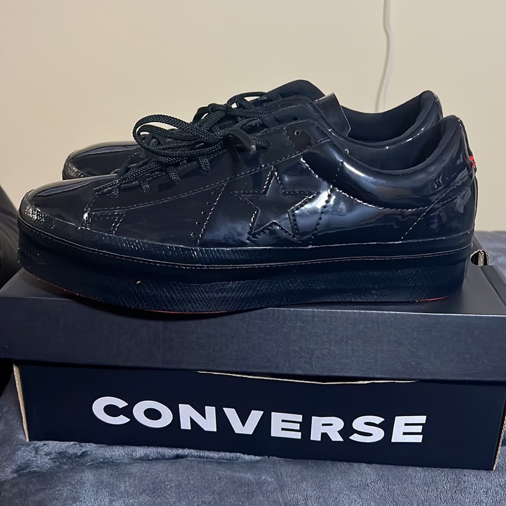 Black Converse Patent Platform Sneaker
